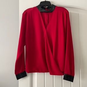 Red and leather style blouse